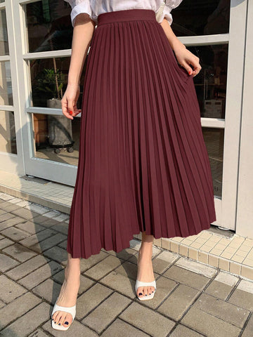 DAZY Solid Color Waist Gathered Minimalist Midi Skirt