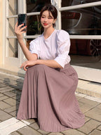 DAZY Solid Color Waist Gathered Minimalist Midi Skirt shein