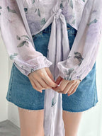 DAZY Floral Print Tie Back Lantern Sleeve Blouse shein