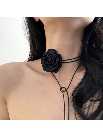 1pc Women's Creative Handmade Rose Flower Necklace shein