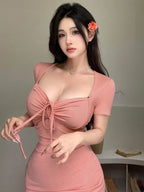 DAZY Women Short-Sleeved Tie-Waist Dress shein