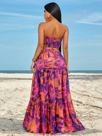 Slayr Ruched Side Twist Bandeau Top And Split Thigh Ruffle Hem Skirt Set shein