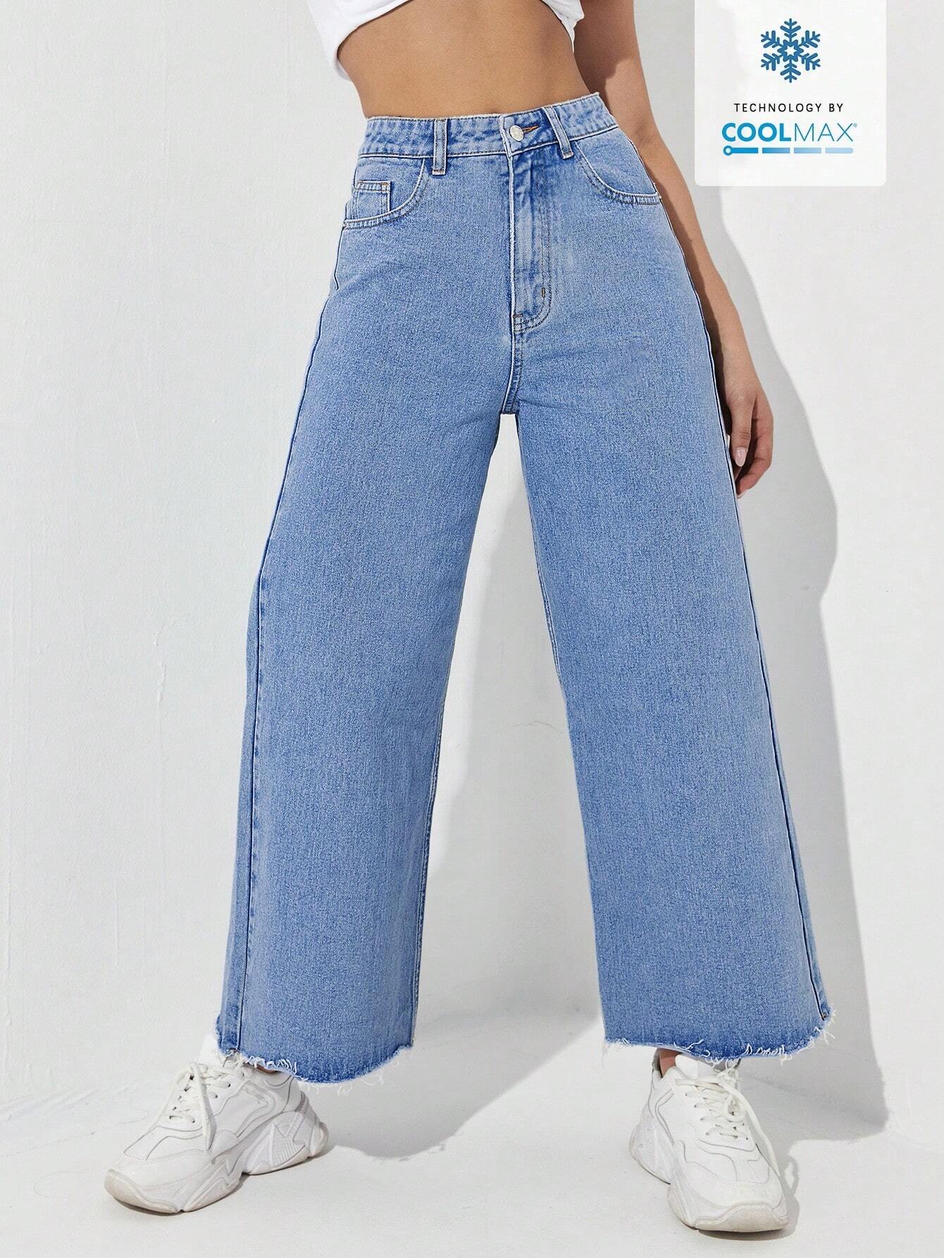 EZwear Women's Casual Daily Wear Wide Leg Denim Pants shein
