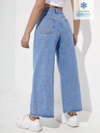EZwear Women's Casual Daily Wear Wide Leg Denim Pants shein