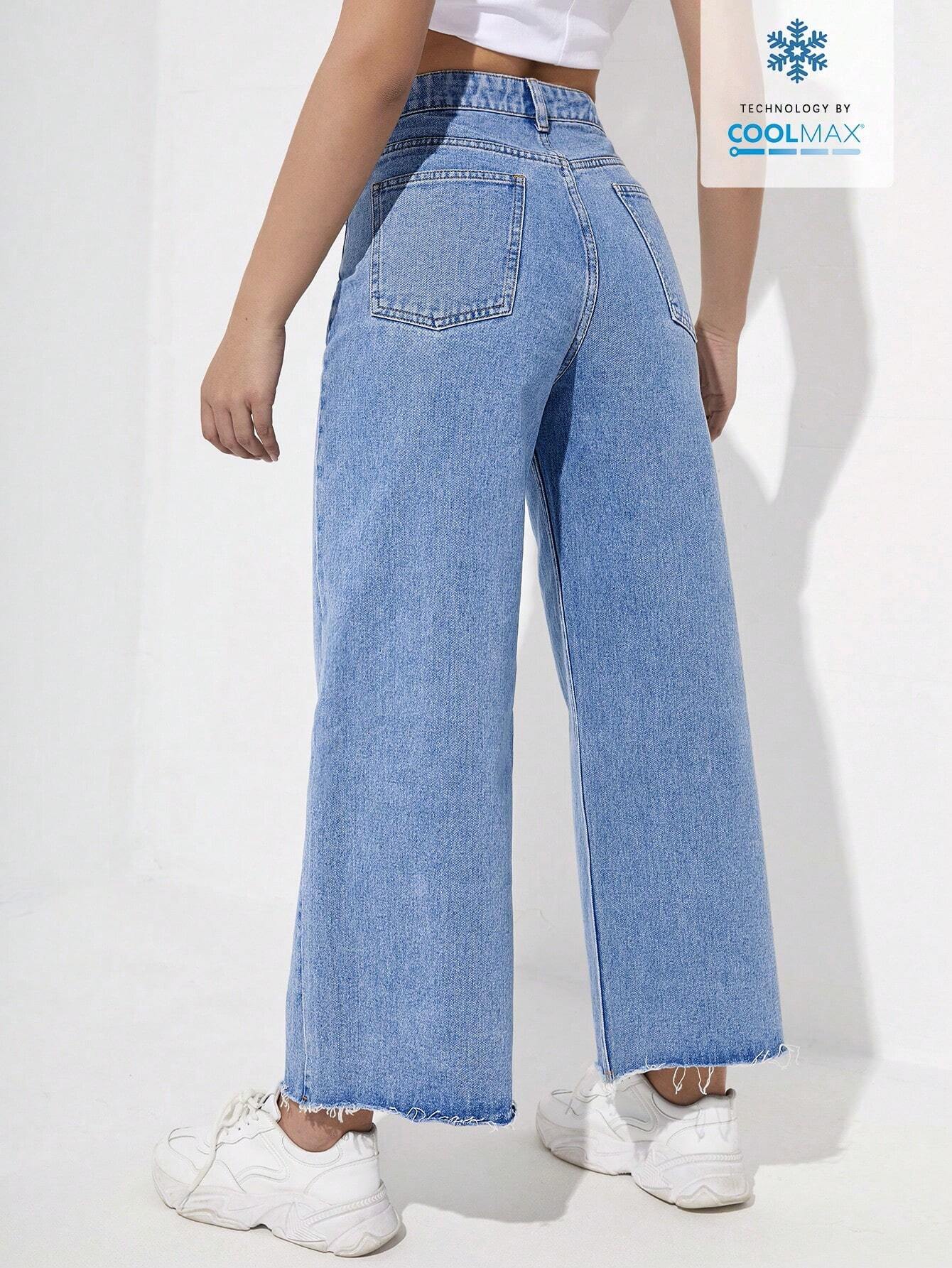 EZwear Women's Casual Daily Wear Wide Leg Denim Pants shein
