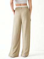 EZwear Spring Dress PantsHigh Waist Plicated Detail Wide Leg Suit Pants Shein