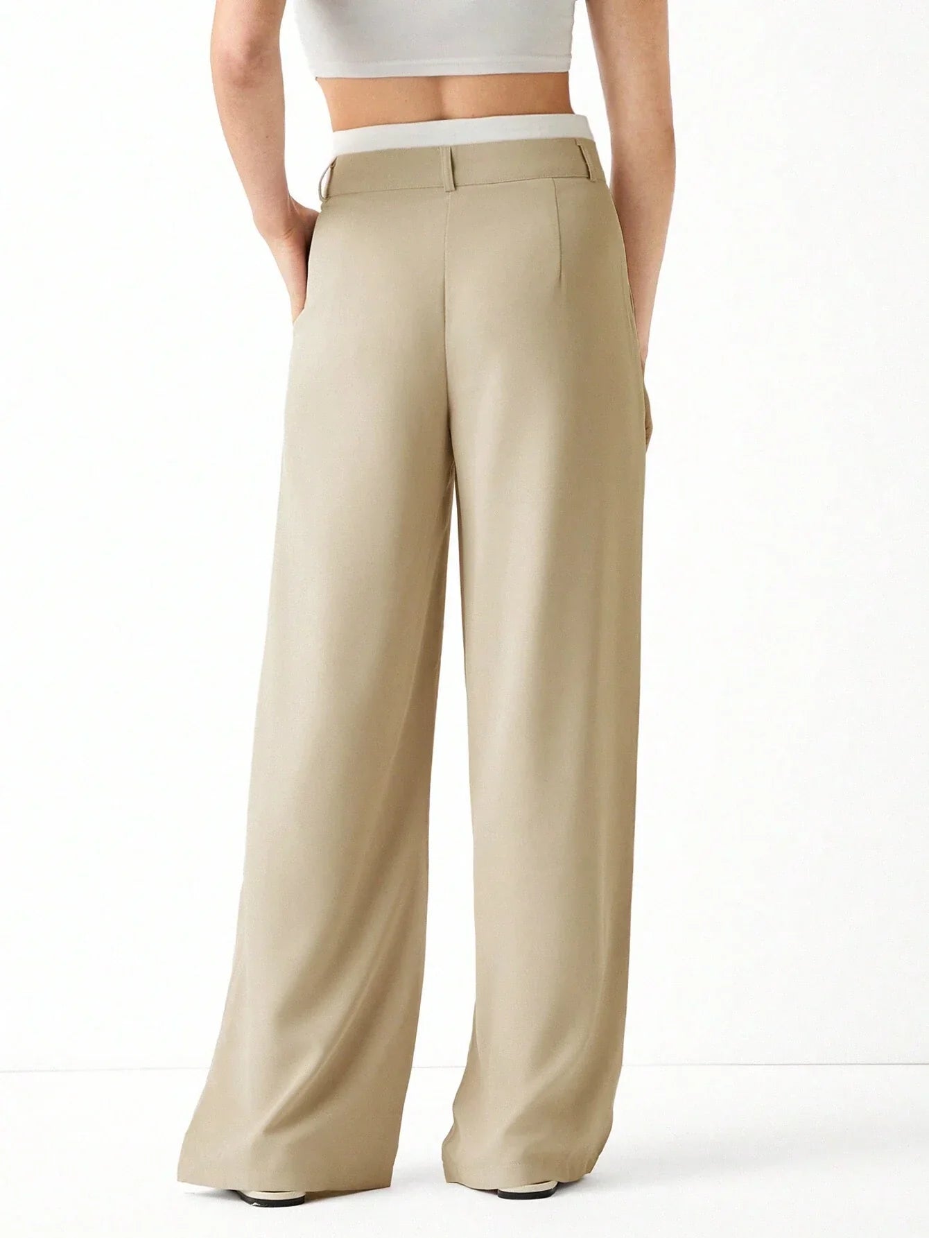 EZwear Spring Dress PantsHigh Waist Plicated Detail Wide Leg Suit Pants Shein