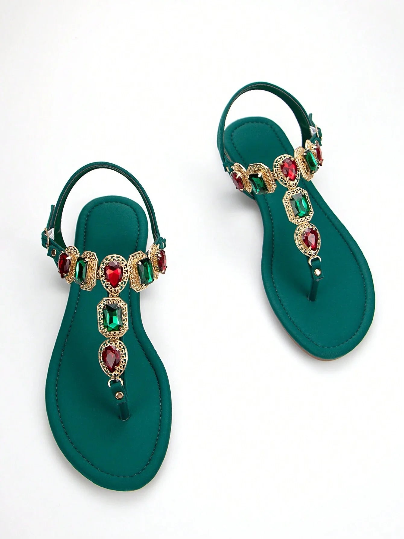 Women Rhinestone Decor Ankle Strap Thong Sandals shein