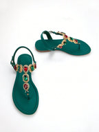 Women Rhinestone Decor Ankle Strap Thong Sandals shein