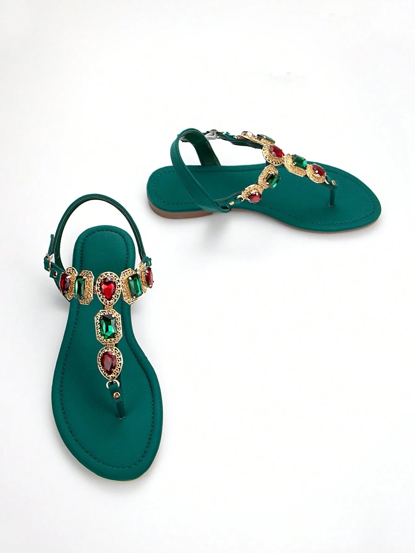 Women Rhinestone Decor Ankle Strap Thong Sandals shein