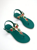 Women Rhinestone Decor Ankle Strap Thong Sandals shein