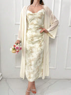 Modely Tie Dye Cowl Neck Cami Dress & Solid Drop Shoulder Coat Sets shein