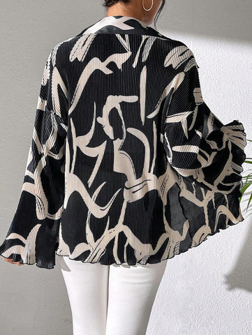 LUNE Women's Random Floral Print Bell Sleeve Blouse