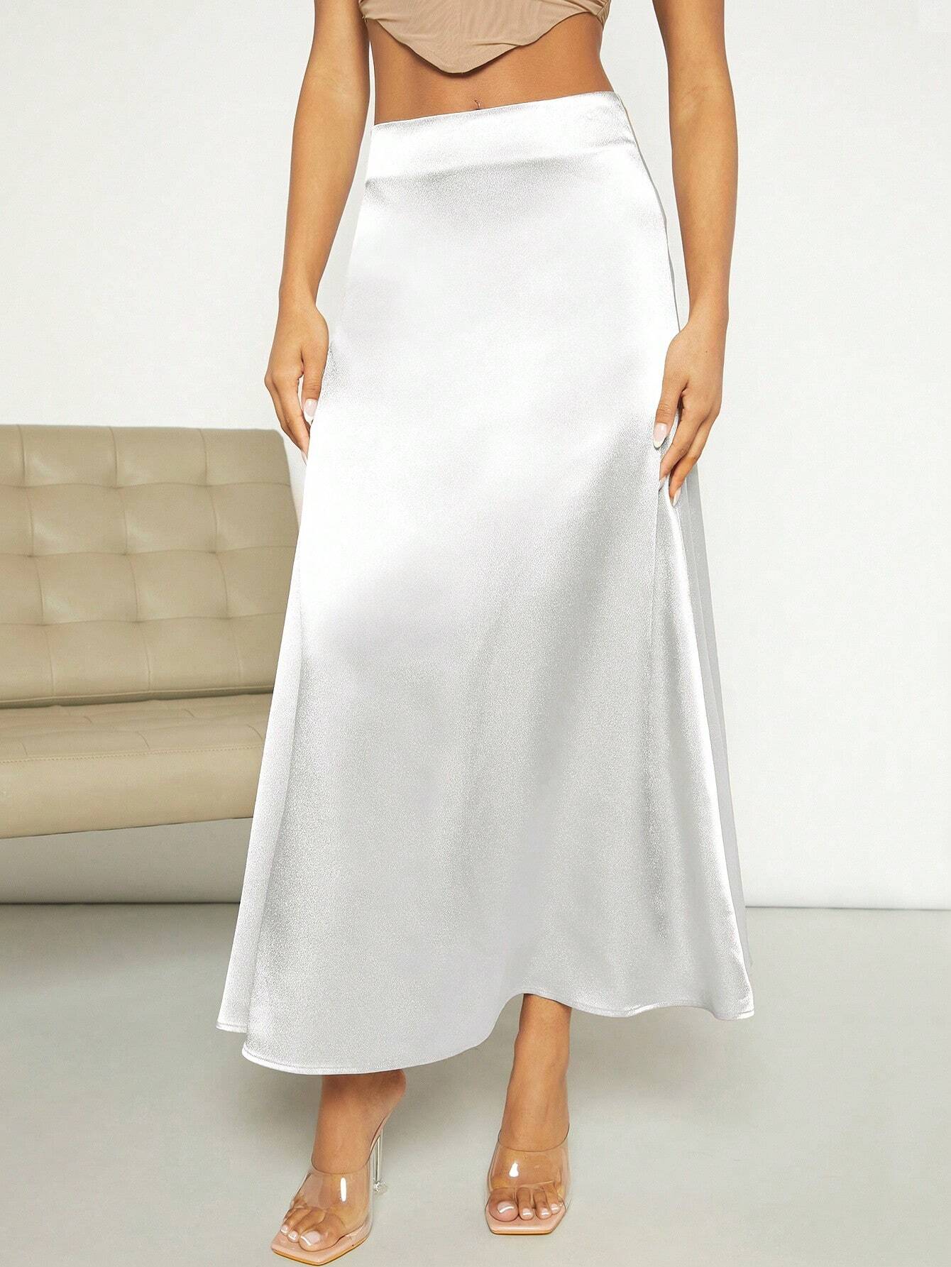 Privé High Waist Satin Skirt shein