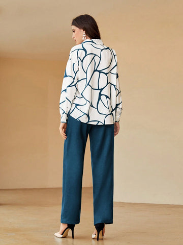 Modely Graphic Print Shirt & Seam Front Pants shein