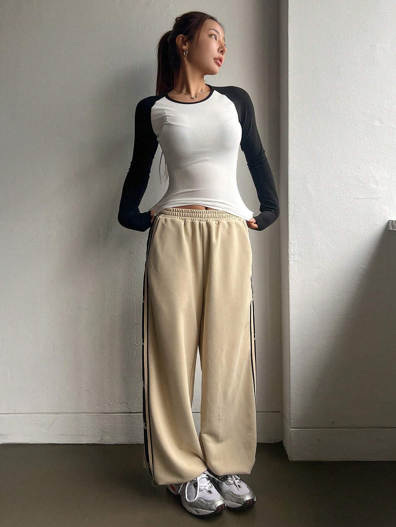 DAZY Women Color-Block Simple Casual Long Sleeve T-Shirt shein