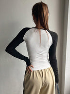 DAZY Women Color-Block Simple Casual Long Sleeve T-Shirt shein
