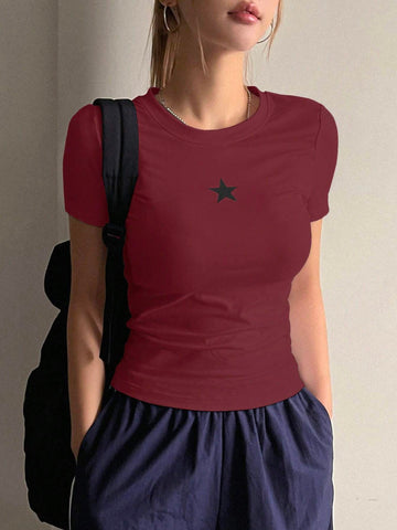 DAZY Star Print Short Sleeve T-Shirt shein