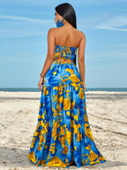 Slayr Ruched Side Twist Bandeau Top And Split Thigh Ruffle Hem Skirt Set shein