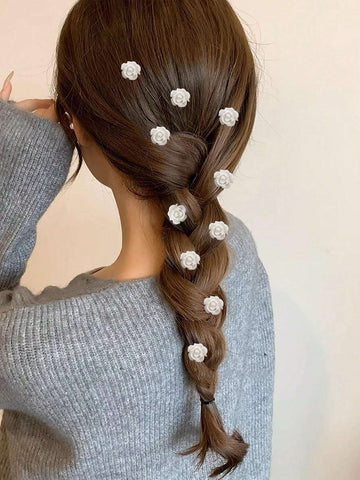 10pcs Flower Decor Hair Ring Elegant shein