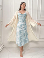 Modely Tie Dye Cowl Neck Cami Dress & Solid Drop Shoulder Coat Sets shein