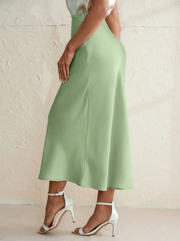 Privé Solid Color High Waist Pleated Mermaid Skirt shein