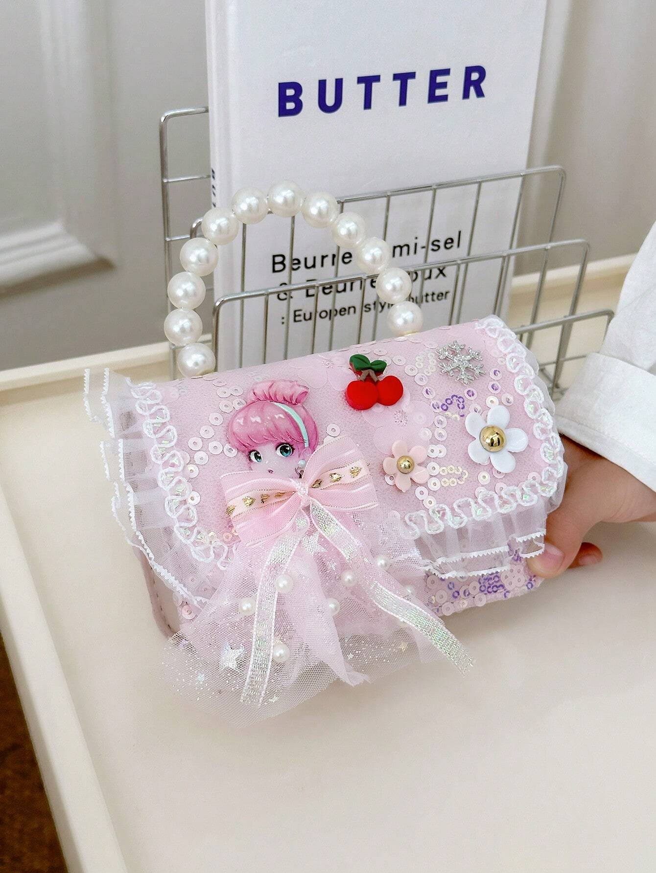 Mini Glitter Decorated Fashion Faux Pearl Satchel For Evening Party shein