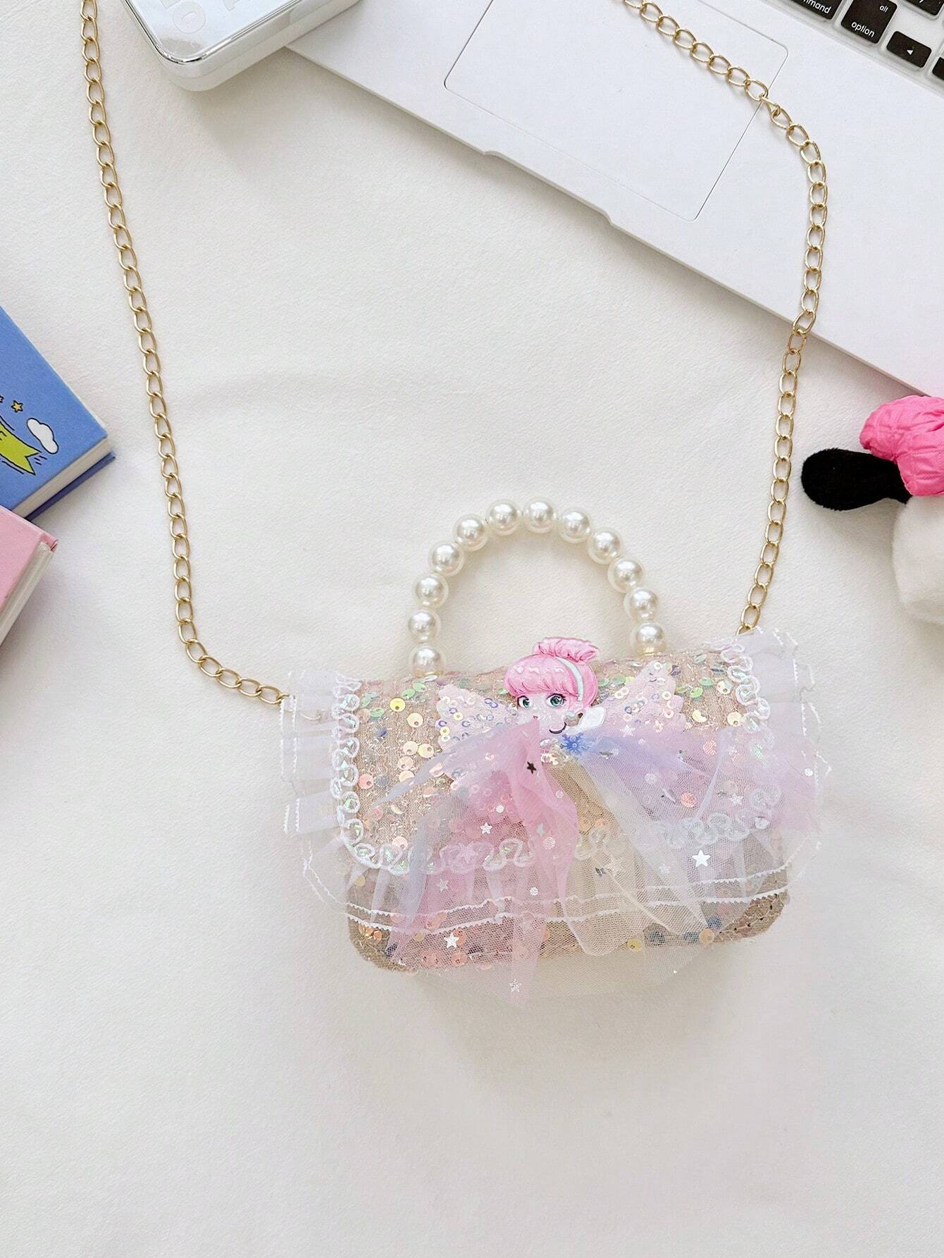 Mini Glitter Decorated Fashion Faux Pearl Satchel For Evening Party shein