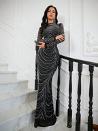 Women Fashionable Elegant Maxi Black Dress With Rhinestone Decor Formal Ball Gown shein
