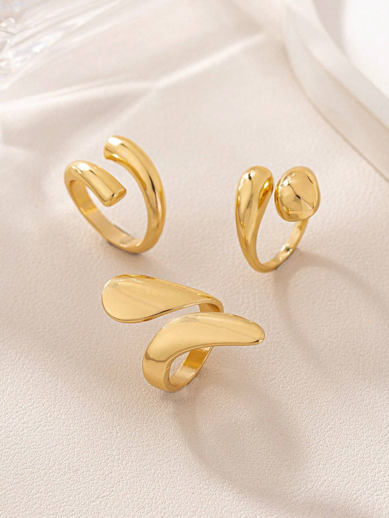 (Set Of 3) Women Non-Fading Rings, Stylish Personalized Tarnish-Resistant Ring Set shein