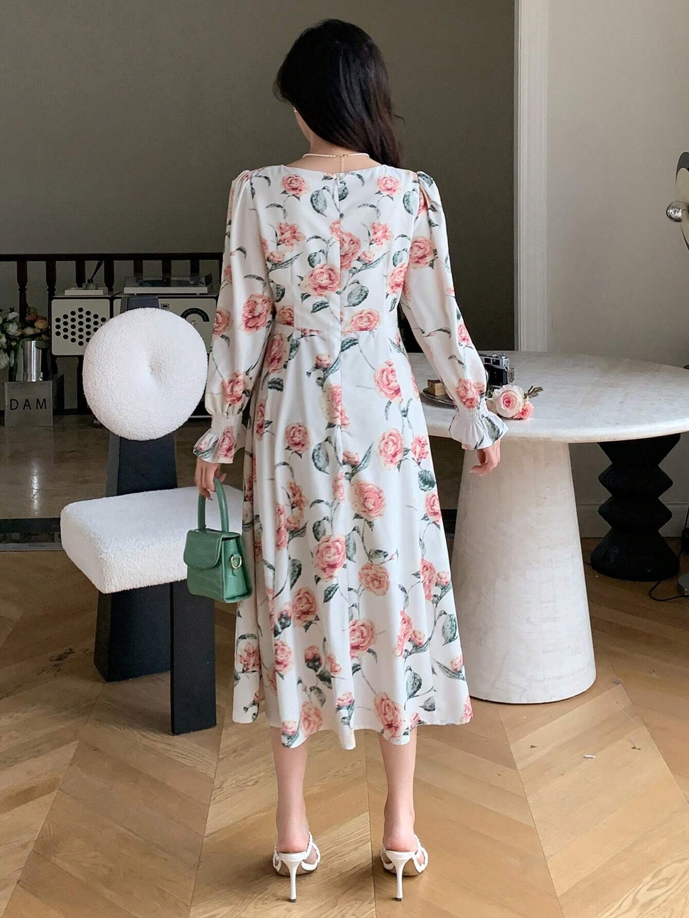 DAZY Floral Print Flounce Sleeve Ruffle Hem Dress shein