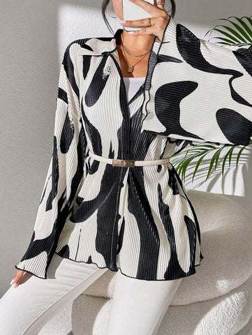 LUNE Women's Random Floral Print Bell Sleeve Blouse