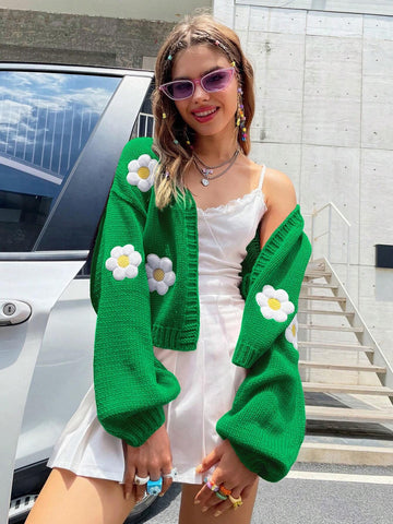 MOOSTA Floral Pattern Drop Sleeve Cardigan