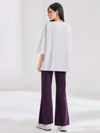 Mulvari Women Spring/Summer Casual Loose Fit Drop Shoulder Short Sleeve Top And Flared Pants Set shein