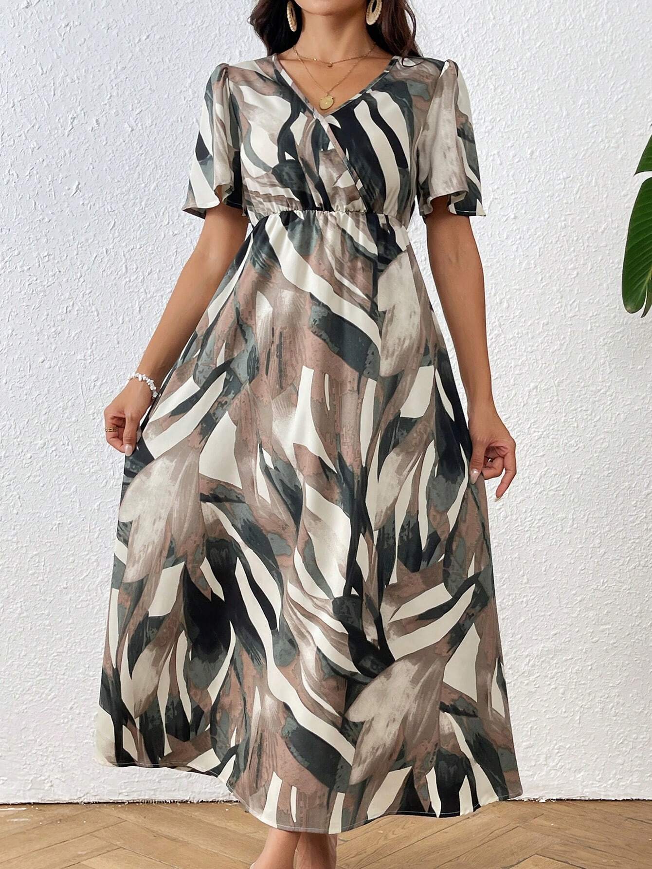 VCAY Women'S Colorblock Printed Summer Dress Shein