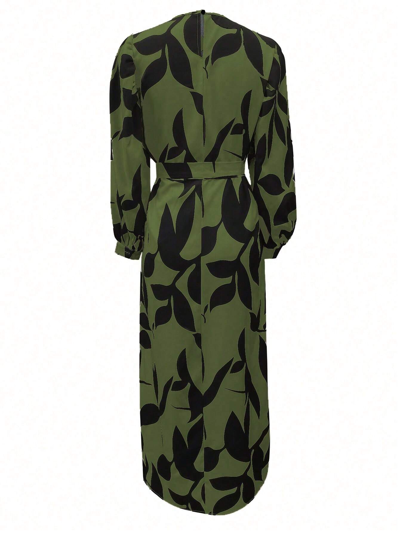 Botanical Print Lantern Sleeve Dress shein