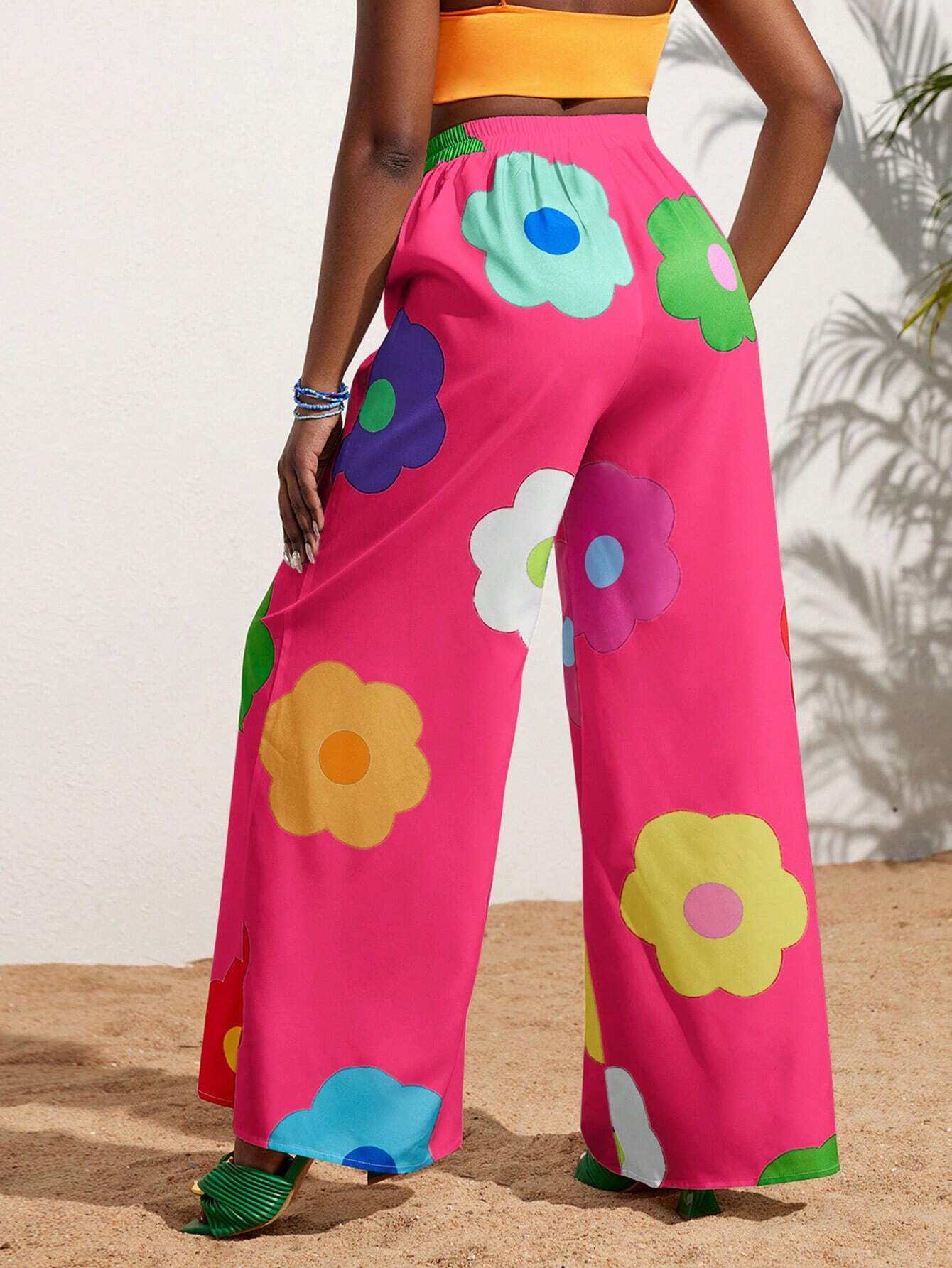 Slayr Summer Casual Vacation Colorful Flower All-Over Printed Wide-Leg Pants shein