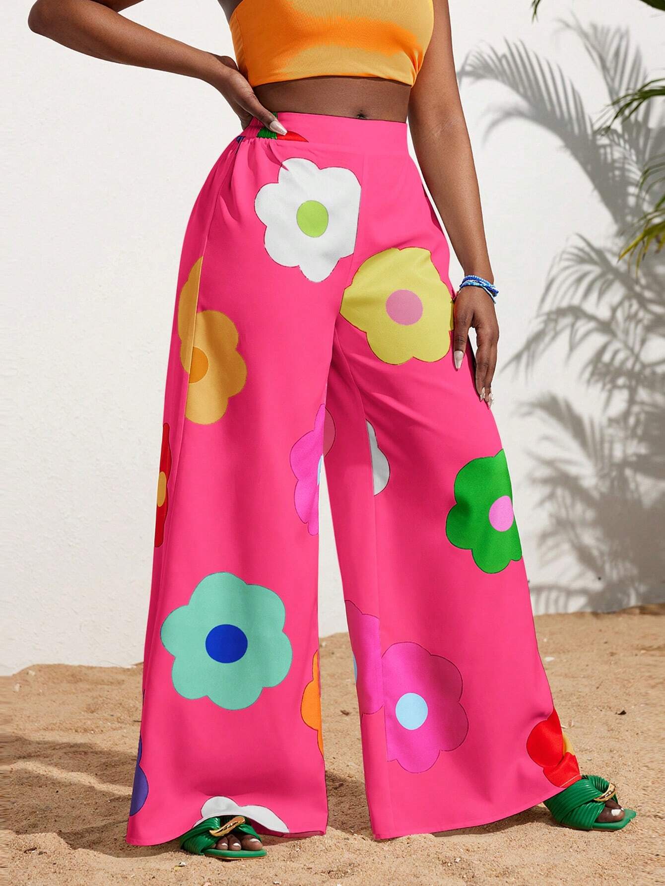 Slayr Summer Casual Vacation Colorful Flower All-Over Printed Wide-Leg Pants shein