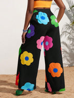Slayr Summer Casual Vacation Colorful Flower All-Over Printed Wide-Leg Pants shein