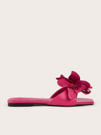 Elegant Floral Rose Pink Square Toe Flat Sandals shein