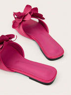 Elegant Floral Rose Pink Square Toe Flat Sandals shein