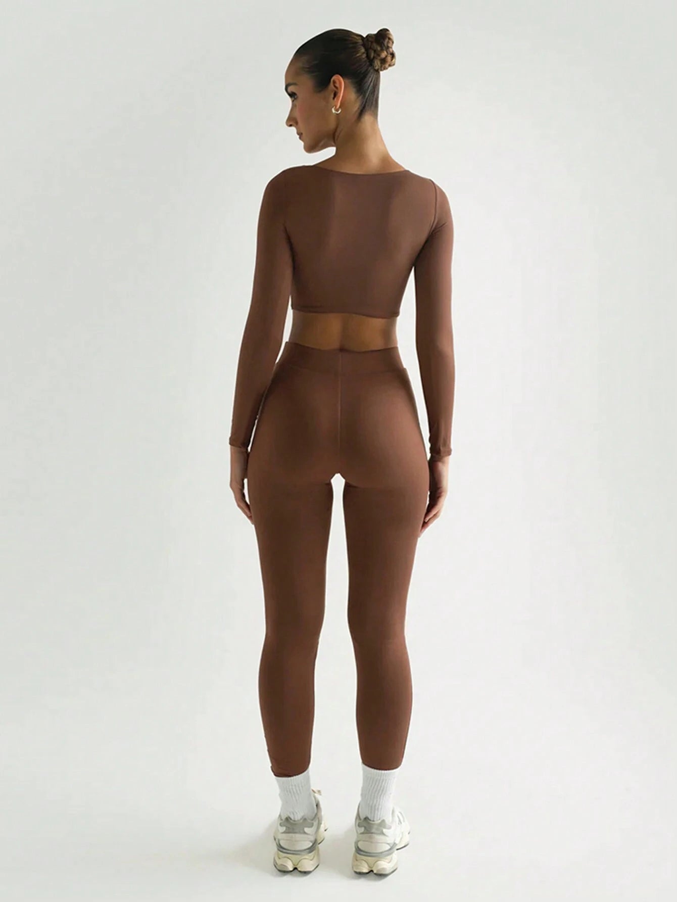 Solid Slim Two Piece Set Casual Long Sleeve Crop Top And Pencil Skinny Pants shein