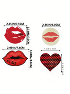 4 Pairs Disposable Women Nipple Cover Lips Shape No Trace Anti-Exposure Sexy Chest Stickers shein