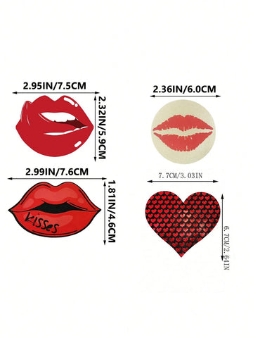 4 Pairs Disposable Women Nipple Cover Lips Shape No Trace Anti-Exposure Sexy Chest Stickers shein