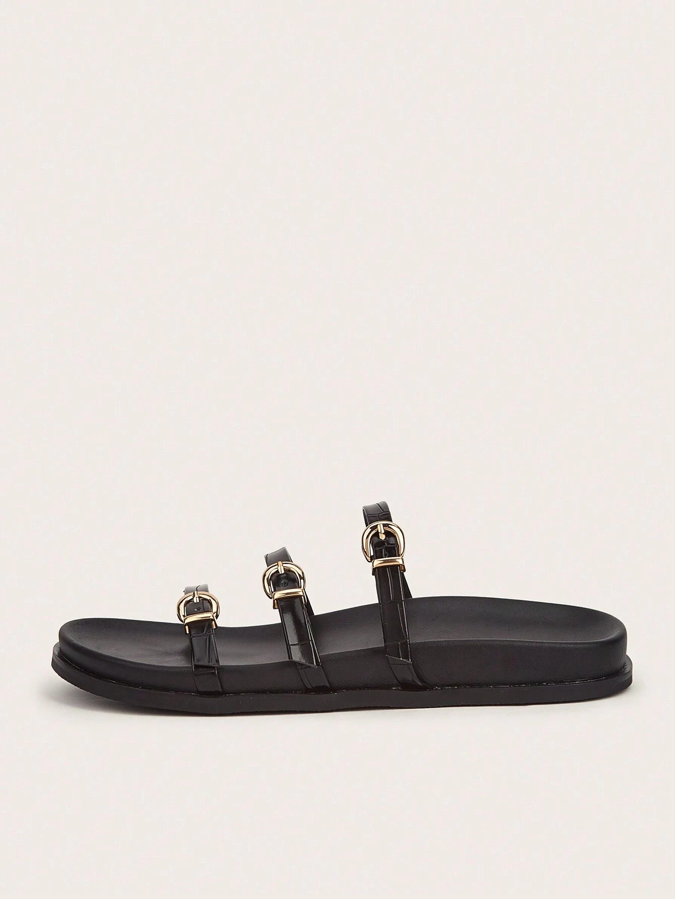 Metal Buckle Flat Sandals shein