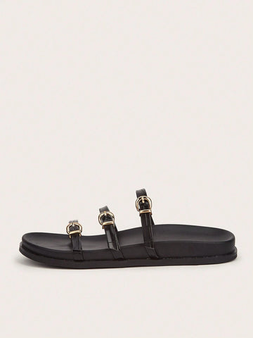 Metal Buckle Flat Sandals