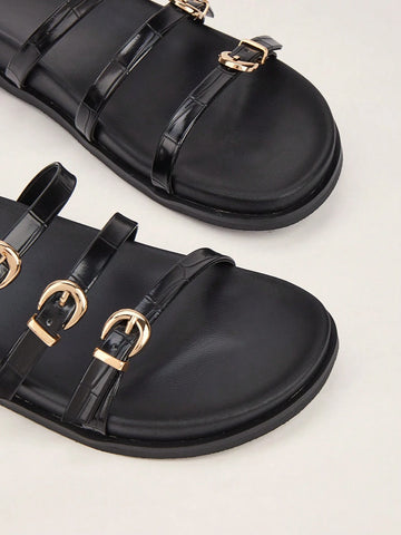 Metal Buckle Flat Sandals