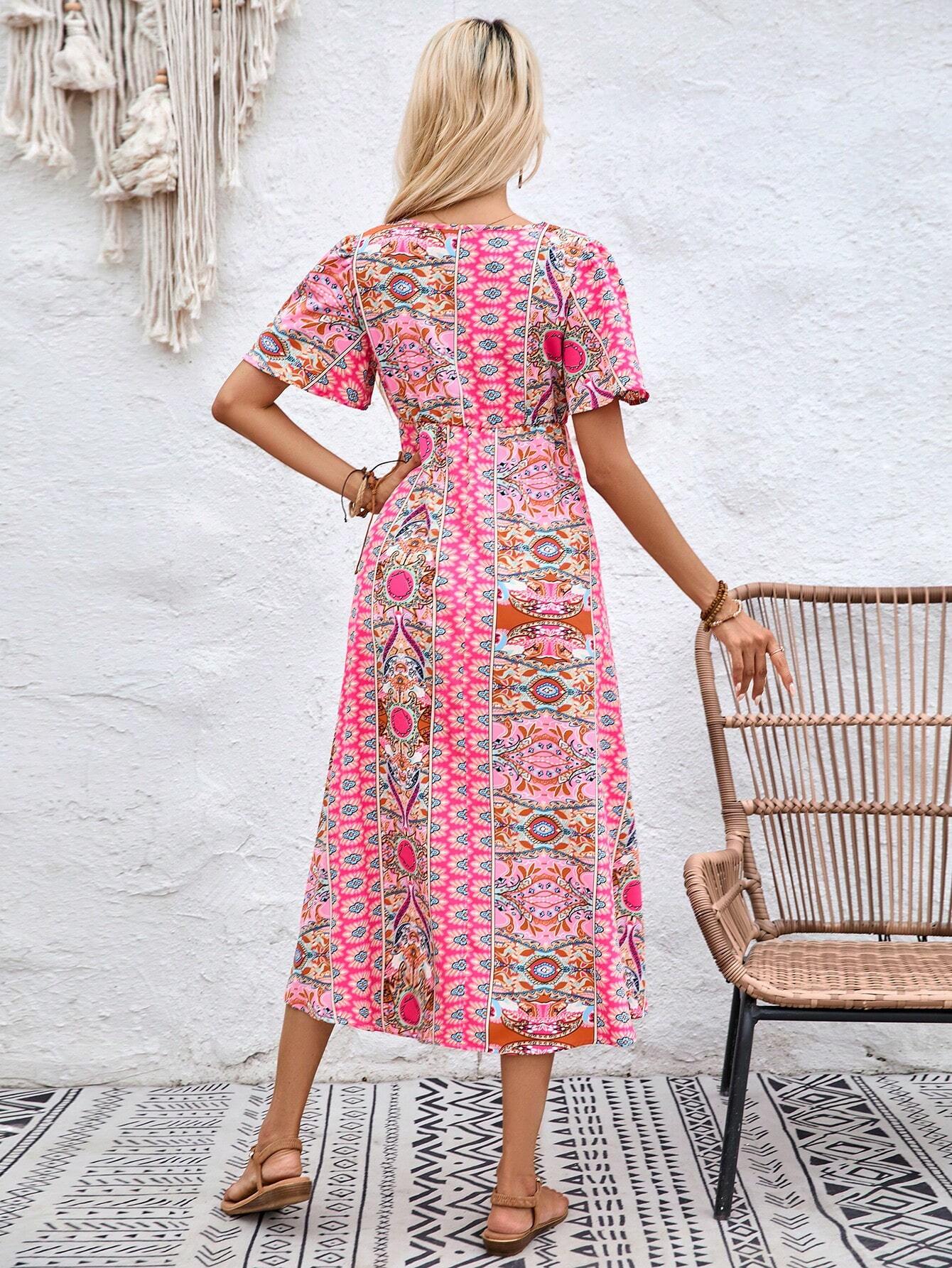 VCAY Women'S Colorblock Printed Summer Dress Shein