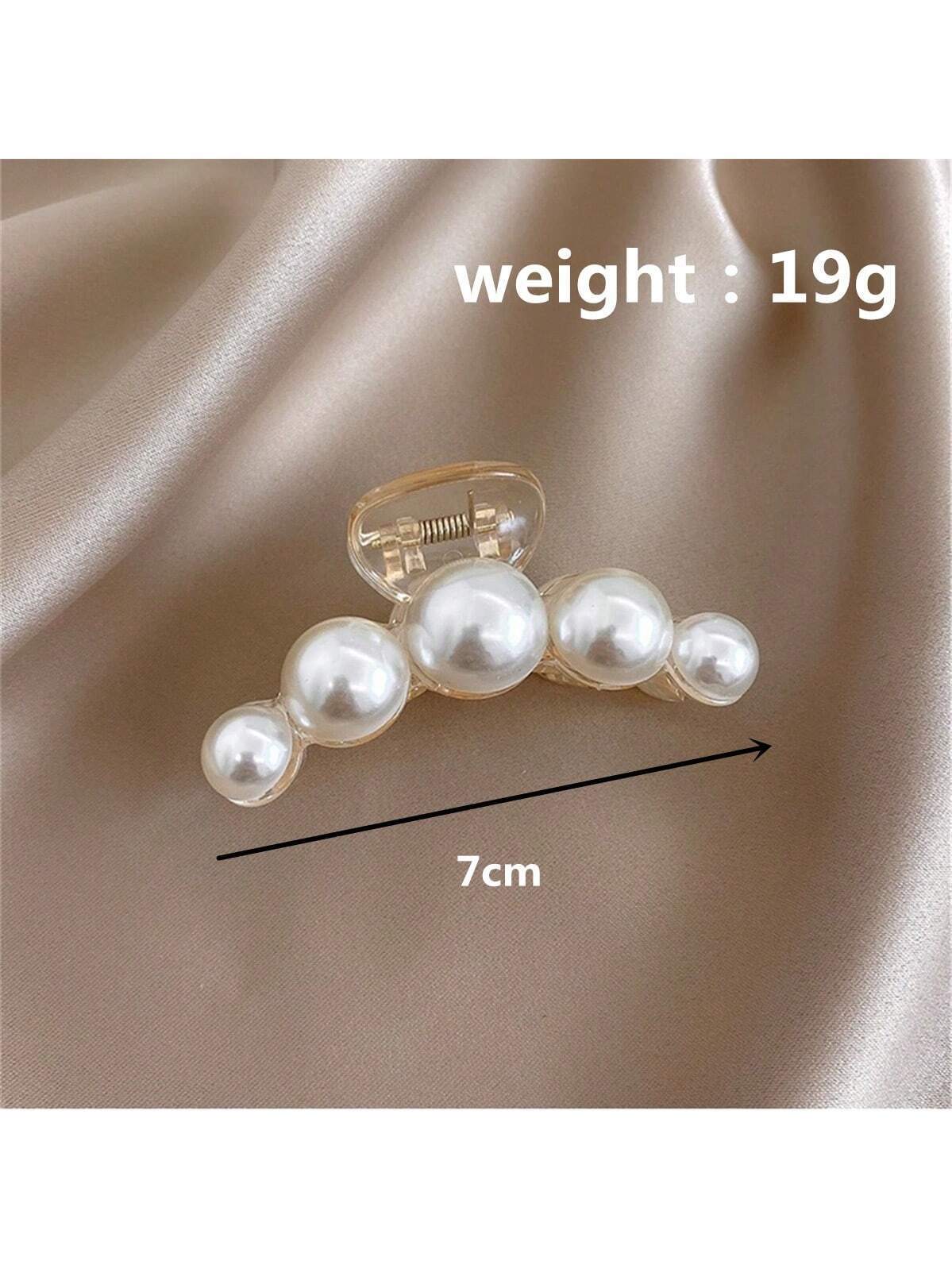 1pc Female Faux White Pearl Decorative Hair Clip, Hair Claw