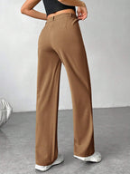 EZwear Women's Solid Color Straight Leg Casual Pants shein